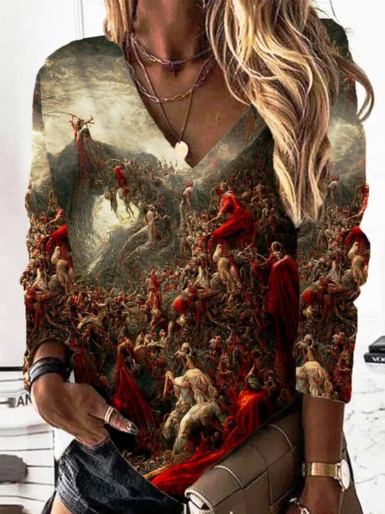 Casual V Neck Halloween Sweatshirt Printing