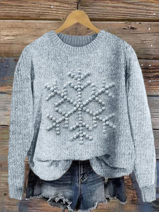 Women Knitted Snowflake Long Sleeve Comfy Casual Sweater