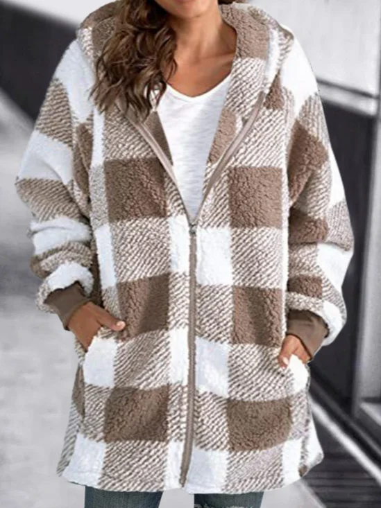 Women's Plaid Zipper Regular Loose Jacket