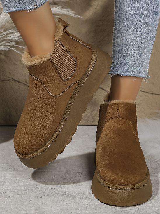 Casual Plain Slip On Block Heel Snow Boots