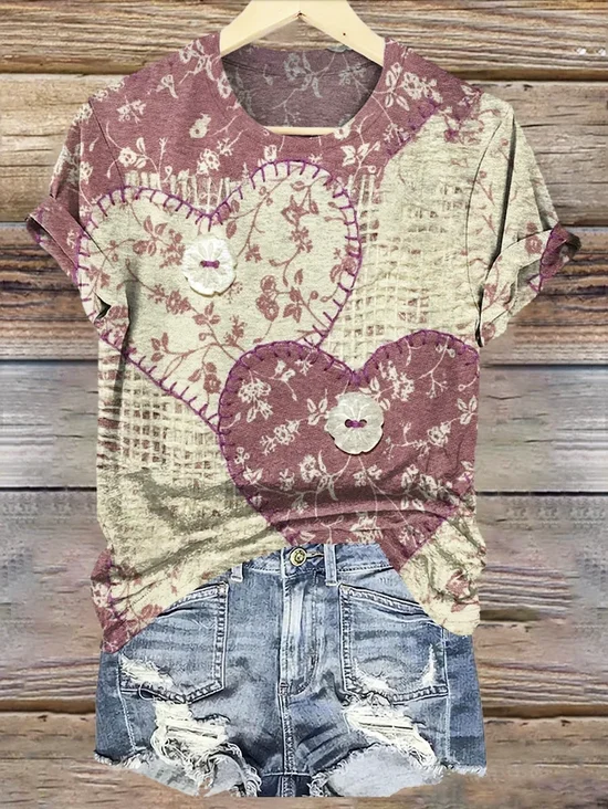 Vintage Geometric Crew Neck Short Sleeve T-shirt