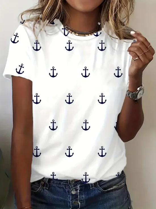 Casual Anchor Crew Neck Short Sleeve T-shirt