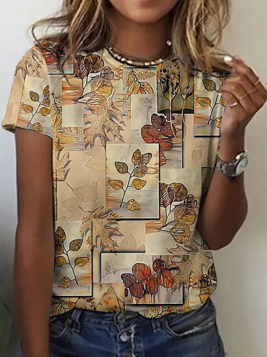 Casual Geometric Crew Neck Short Sleeve T-shirt