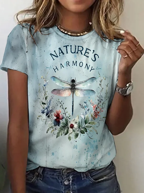 Casual Floral Crew Neck Short Sleeve T-shirt