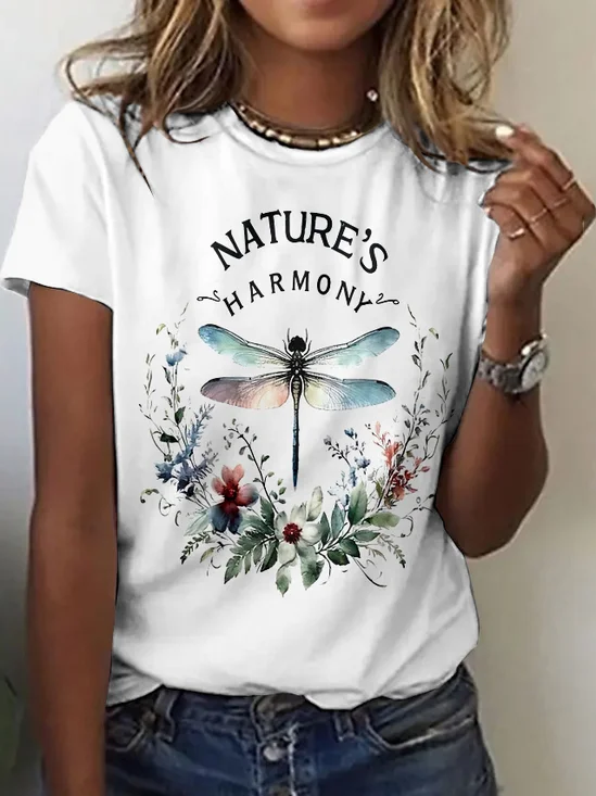 Casual Floral Crew Neck Short Sleeve T-shirt