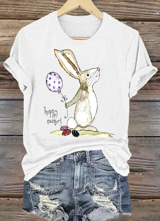 Easter Bunny Print Crew Neck Short Sleeve T-shirt