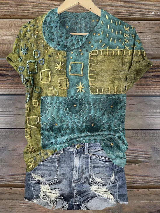 Casual Geometric Crew Neck Short Sleeve T-shirt