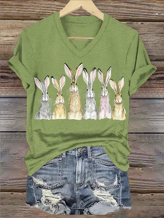Casual Animal V Neck Short Sleeve T-shirt