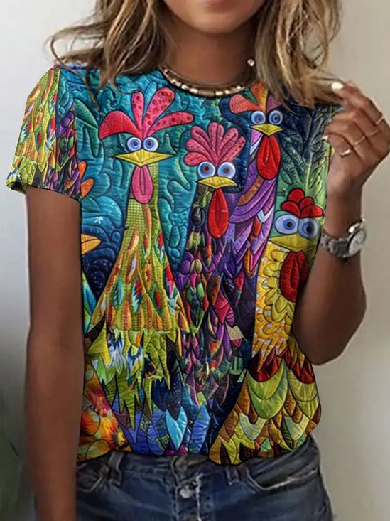 Casual Animal Crew Neck Short Sleeve T-shirt