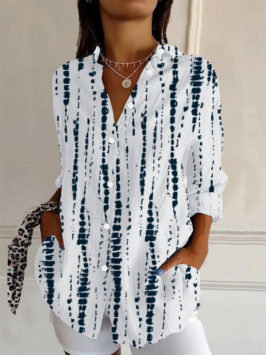 Shirt Collar Long Sleeve Striped Buckle Regular Loose Button Up Shirt Shirt For Women