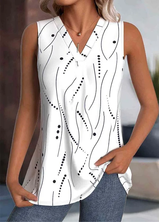 Casual V Neck Abstract Polka Dots Tank Top