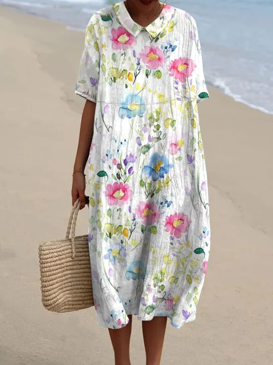 Women Floral Crew Neck Half Sleeve Comfy Casual Maxi Dress