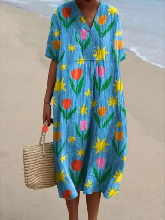 Women Cute Floral Holiday Comfort Beach Maxi Dress