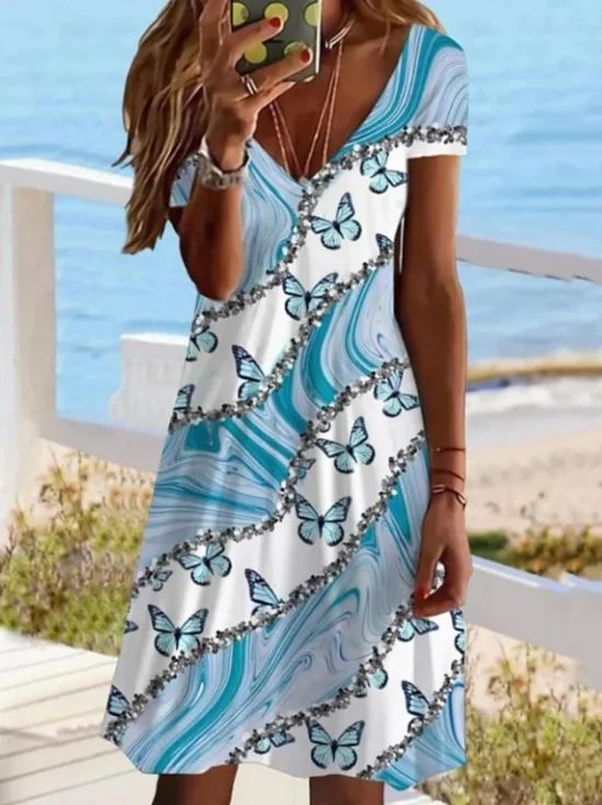 Elegant Tropical Hawaiian Floral Summer Comfy Casual Midi Dress
