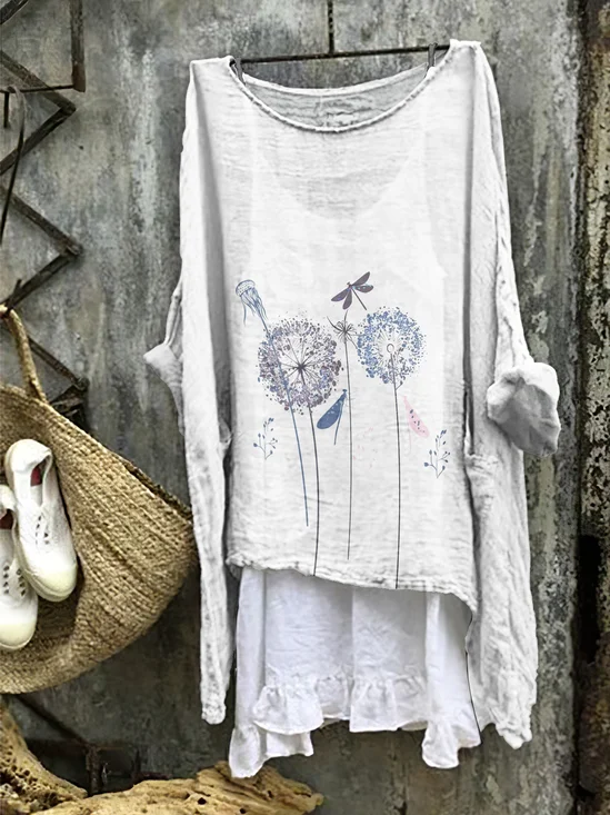 Women Floral Crew Neck Long Sleeve Comfy Casual Midi Dress