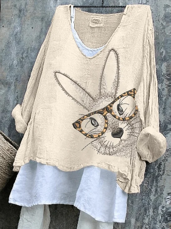 Vintage Easter (rabbit) V Neck Long Sleeve T-shirt