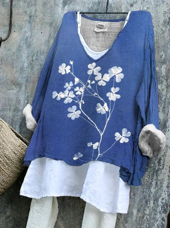 Casual Floral Crew Neck Long Sleeve T-shirt