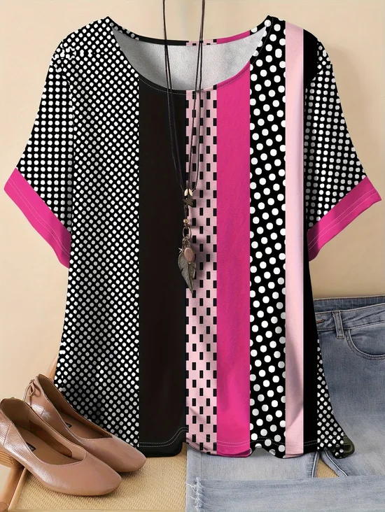 Vintage Striped Crew Neck Three Quarter Sleeve T-shirt