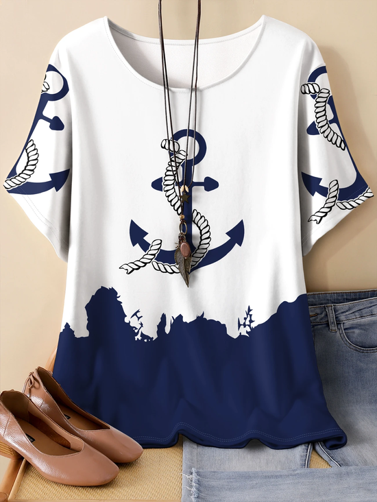 Vintage Anchor Crew Neck Three Quarter Sleeve T-shirt