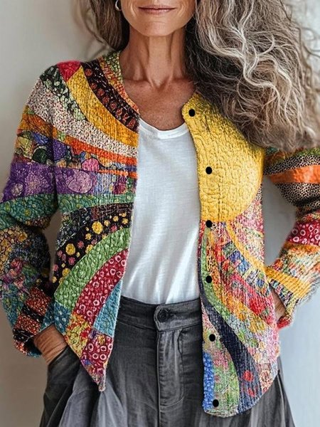 Women Knitted 3D Printing Long Sleeve Comfy Casual Cardigan