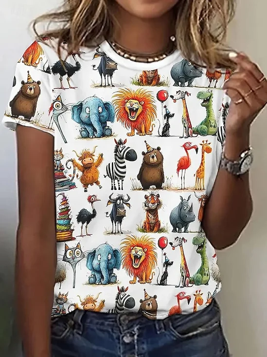 Vintage Animal Crew Neck Short Sleeve T-shirt