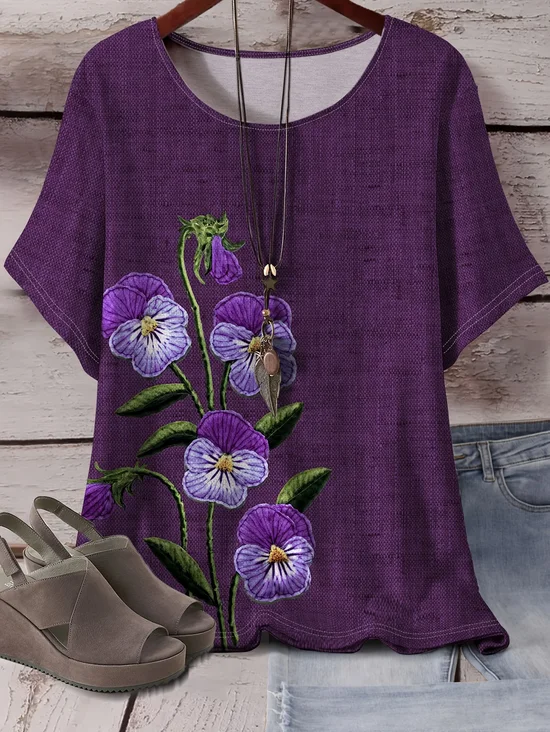 Casual Floral Crew Neck Short Sleeve T-shirt