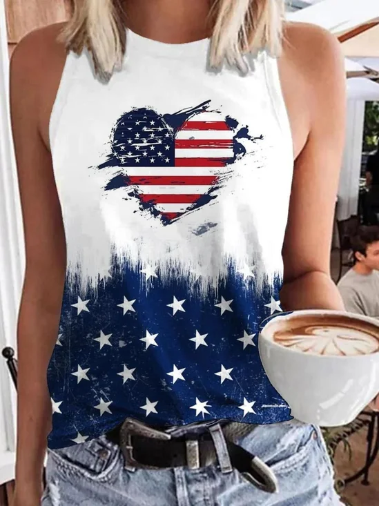 Independence Day Crew Neck Sleeveless America Flag Tank For Women