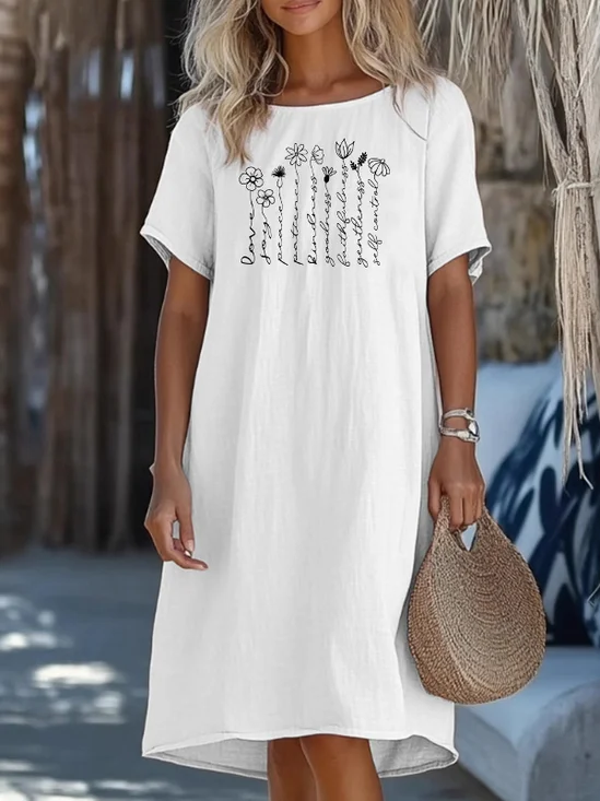 Women Plain Crew Neck Short Sleeve Comfy Casual Midi Dress