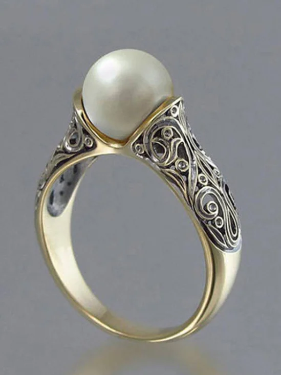 Hot Selling New Imported Artificial Abs Pearl Ring Plated With 14k Gold Retro Silver Jewelry Ring