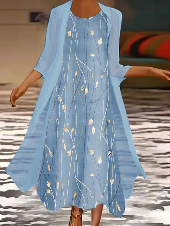 Women Striped Two-Piece Set Daily Three Quarter Sleeve Casual Spring/Fall Coat With Skirt Matching Set