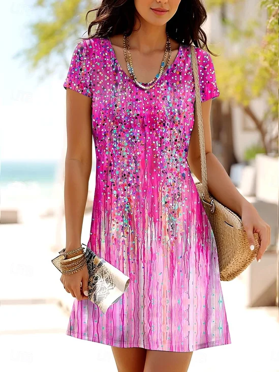 Women Floral Summer Dress Crew Neck Sleeveless A-Line Dress