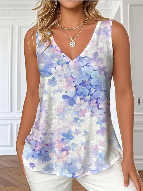 Casual V Neck Floral Tank Top