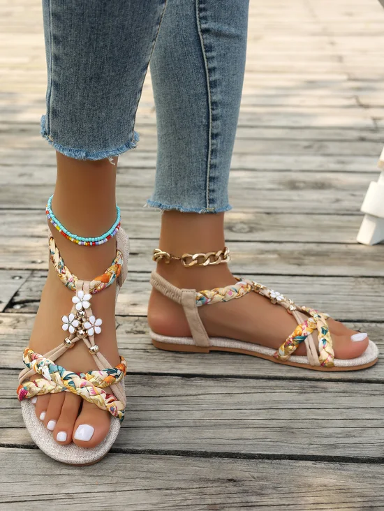 Casual Floral Slip On Flat Heel Espadrille Sandals