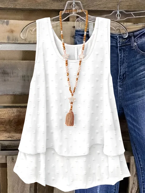 Casual Crew Neck Plain Tank Top