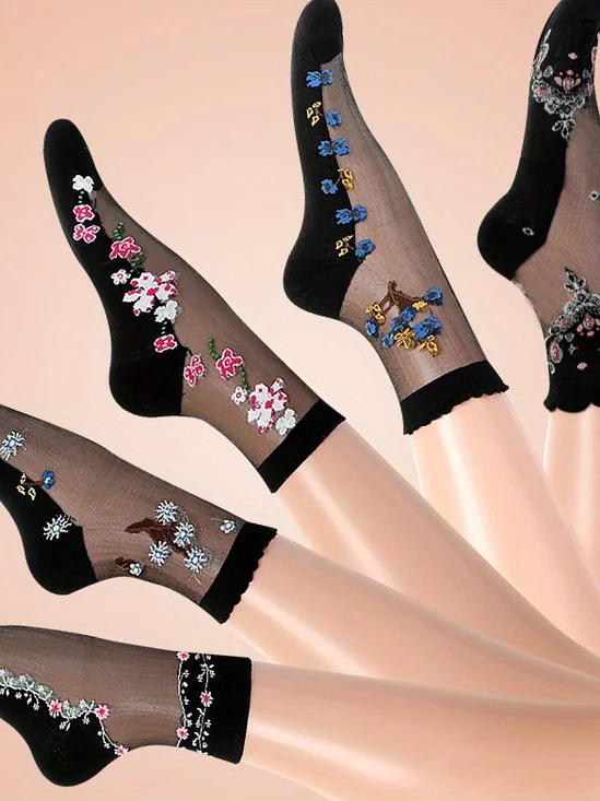 Hot Sale Women's Medium Tube Crystal Stockings Spring And Summer Thin Embroidered Glass Silk Women's Stockings Middle-aged And Elderly Non-slip Socks