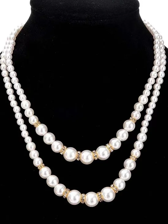 Fashion Imitation Pearl Beaded Necklace Temperament Diamond Double Layer Pearl Sweater Long Chain Necklace