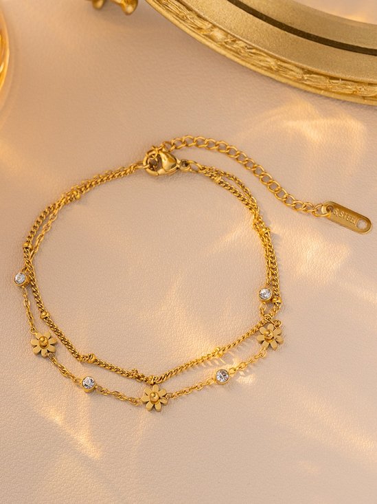 Small Daisy Titanium Steel Non-fading Bracelet Jewelry Flower Sweet Double-layer Bracelet Ins Personality Niche Titanium Steel Bracelet