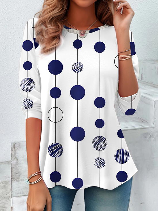 Casual Polka Dots Crew Neck Long Sleeve T-shirt