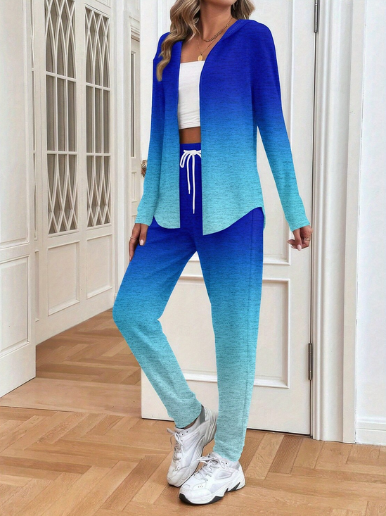 Women Ombre Two-Piece Set Daily Long Sleeve Casual Spring/Fall Coat With Pants Matching Set