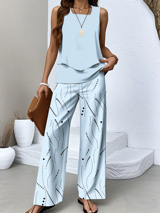Women Striped Two-Piece Set Daily Sleeveless Casual Summer Top With Pants Matching Set