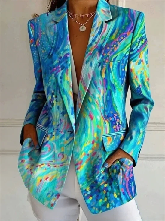 Women Gradient Pattern Spring/Fall Outerwear Simple Long Sleeve Lapel Collar Regular Blazer