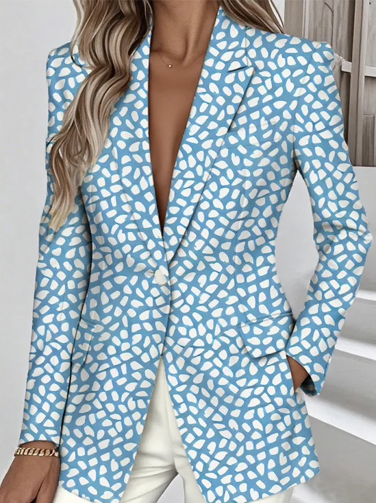 Women Geometric Spring/Fall Outerwear Simple Long Sleeve Lapel Collar Regular Blazer