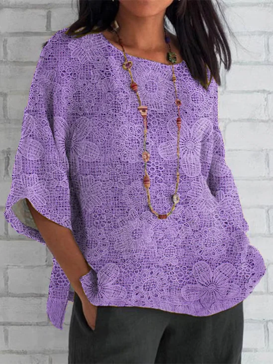 Casual Floral Crew Neck Half Sleeve T-shirt