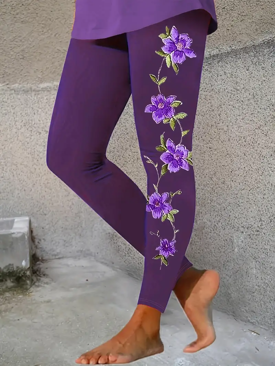 Women Floral Casual All Season Printing Long Leggings