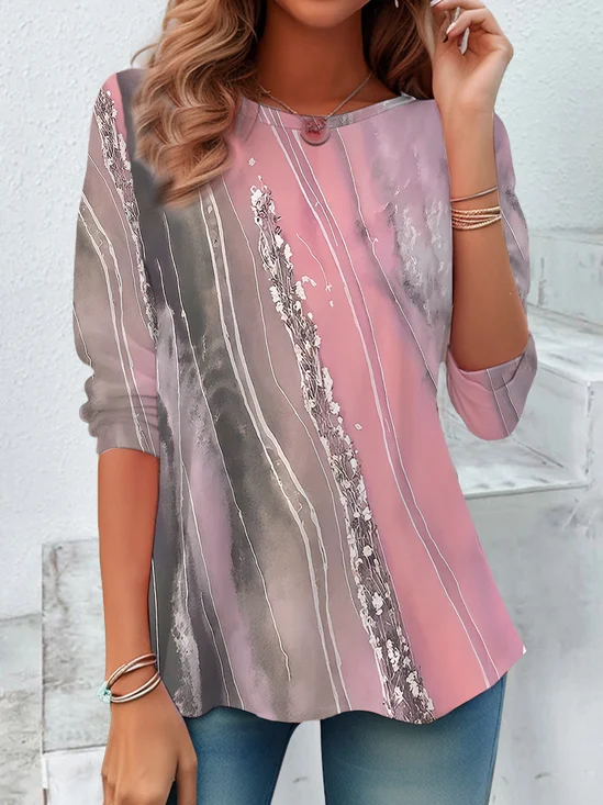 Casual Abstract Crew Neck Long Sleeve T-shirt