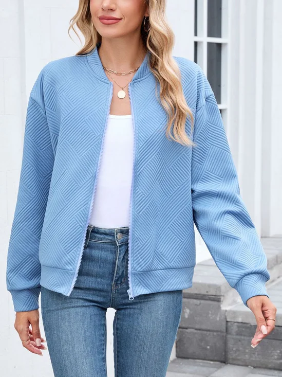 Women Spring/Fall Outerwear Casual Plain Long Sleeve Stand Collar Jacket