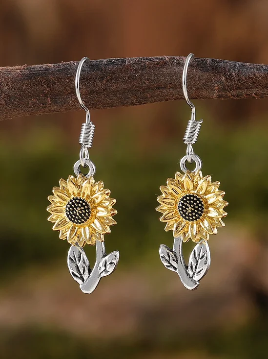 Retro Simple Sunflower Earrings Pendant Women Fashion Popular Bohemian Plant Flower Earrings