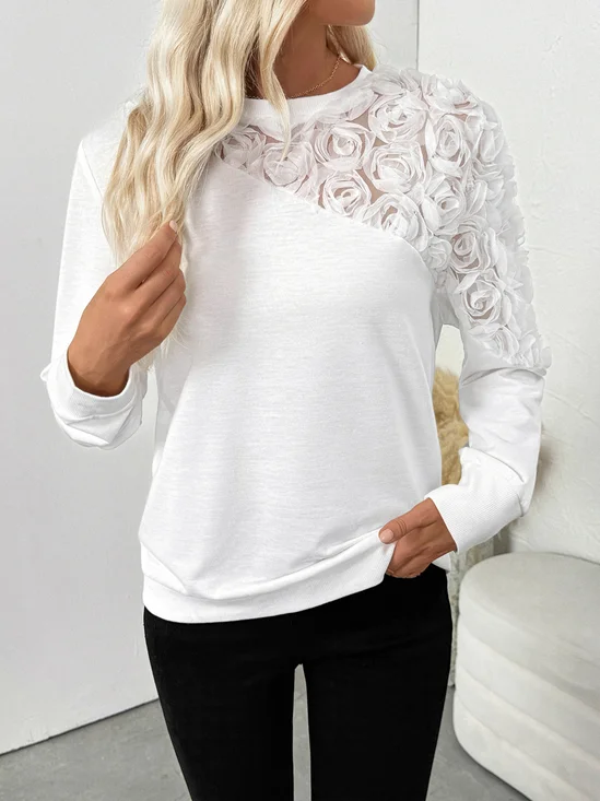 Casual Crew Neck Floral Sweatshirt