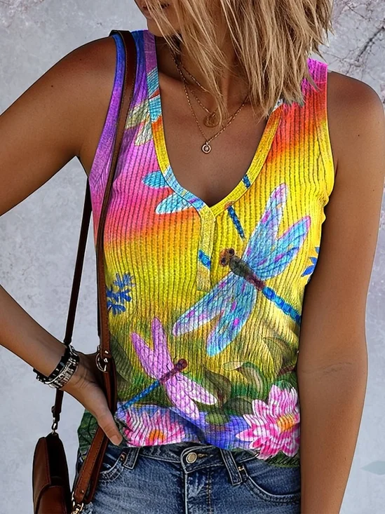 Casual V Neck Ombre Tank Top