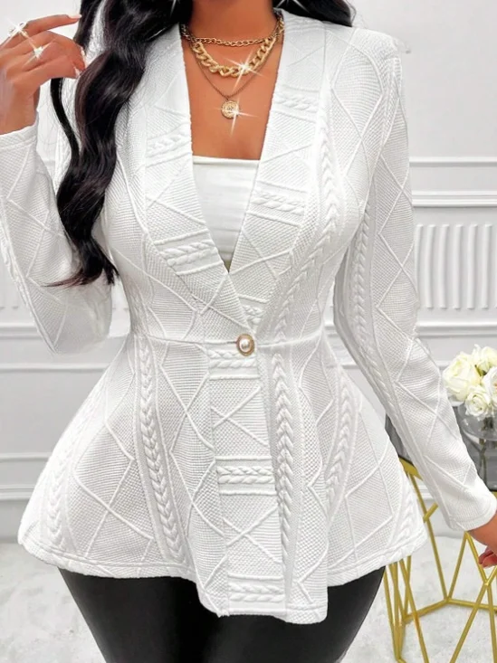 Women Spring/Fall Outerwear Vintage Jacquard Geometric Long Sleeve Half Open Collar Jacket